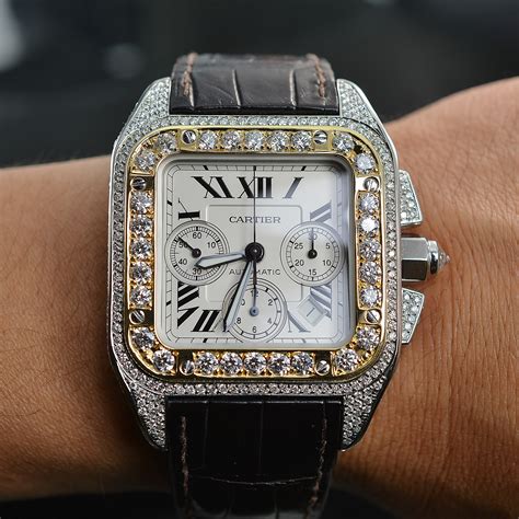 cartier santos 100 xl chronograph strap|cartier santos 100 diamond bezel.